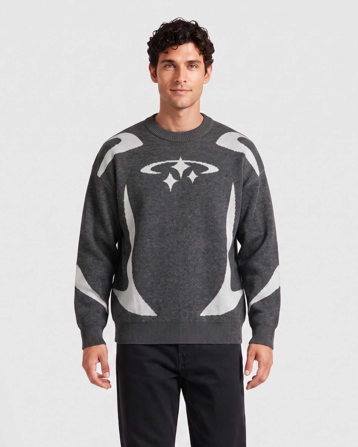 KZZ Men's Loose-Fit Crew-Neck Pullover Sweater