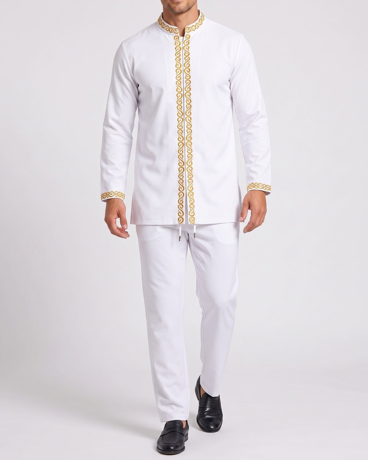 KZZ Men's ethnic style mini stand-up collar top and pants set