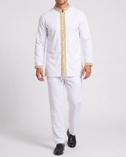 KZZ Men's ethnic style mini stand-up collar top and pants set