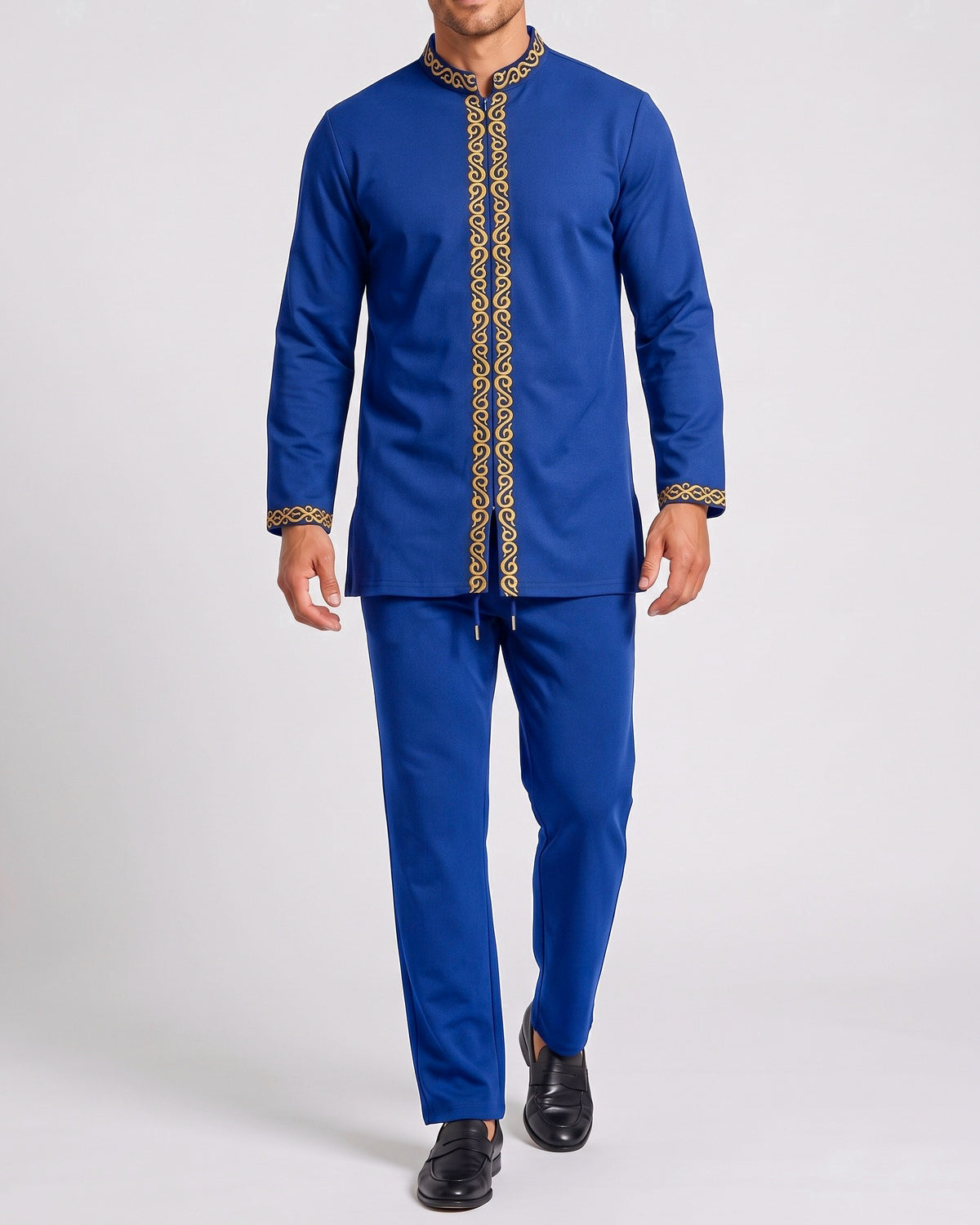 KZZ Men's ethnic style mini stand-up collar top and pants set