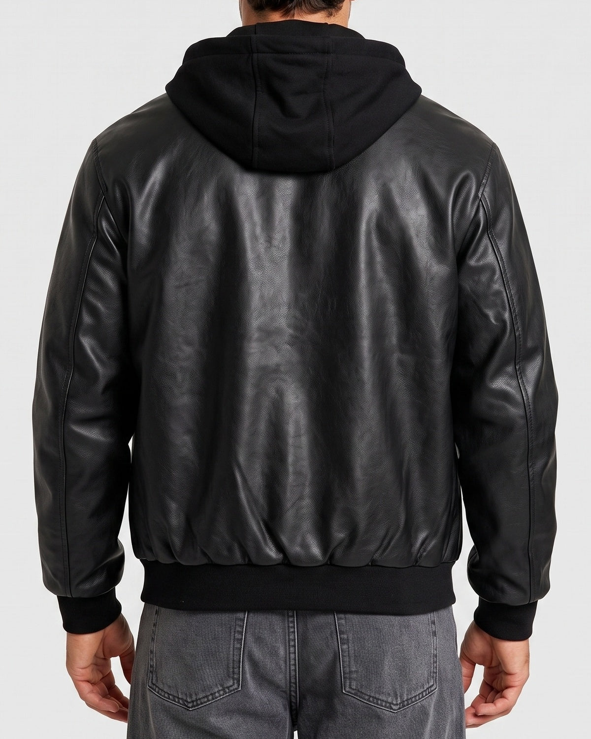 KZZ Men's faux leather two-piece hooded jacket