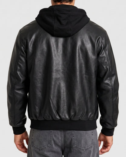KZZ Men's faux leather two-piece hooded jacket
