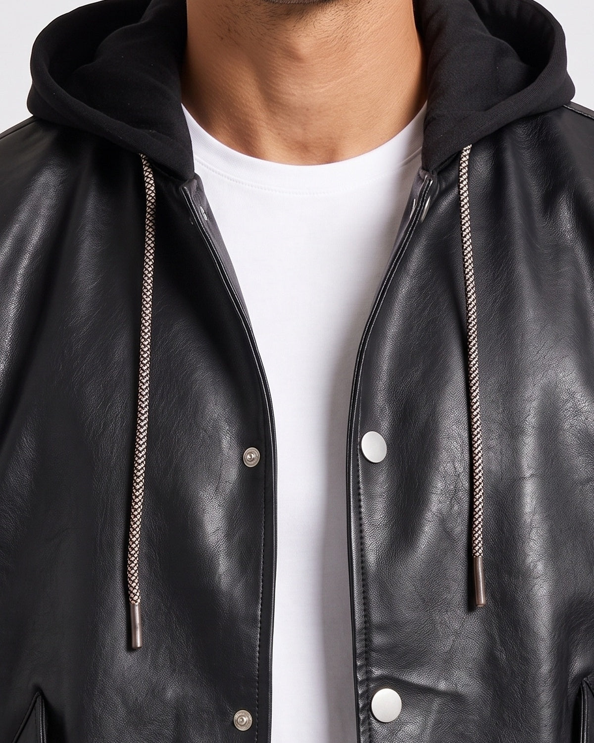KZZ Men's faux leather two-piece hooded jacket