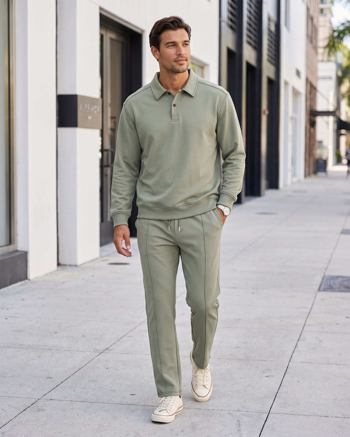 KZZ Polo-collar top and wide-leg trousers