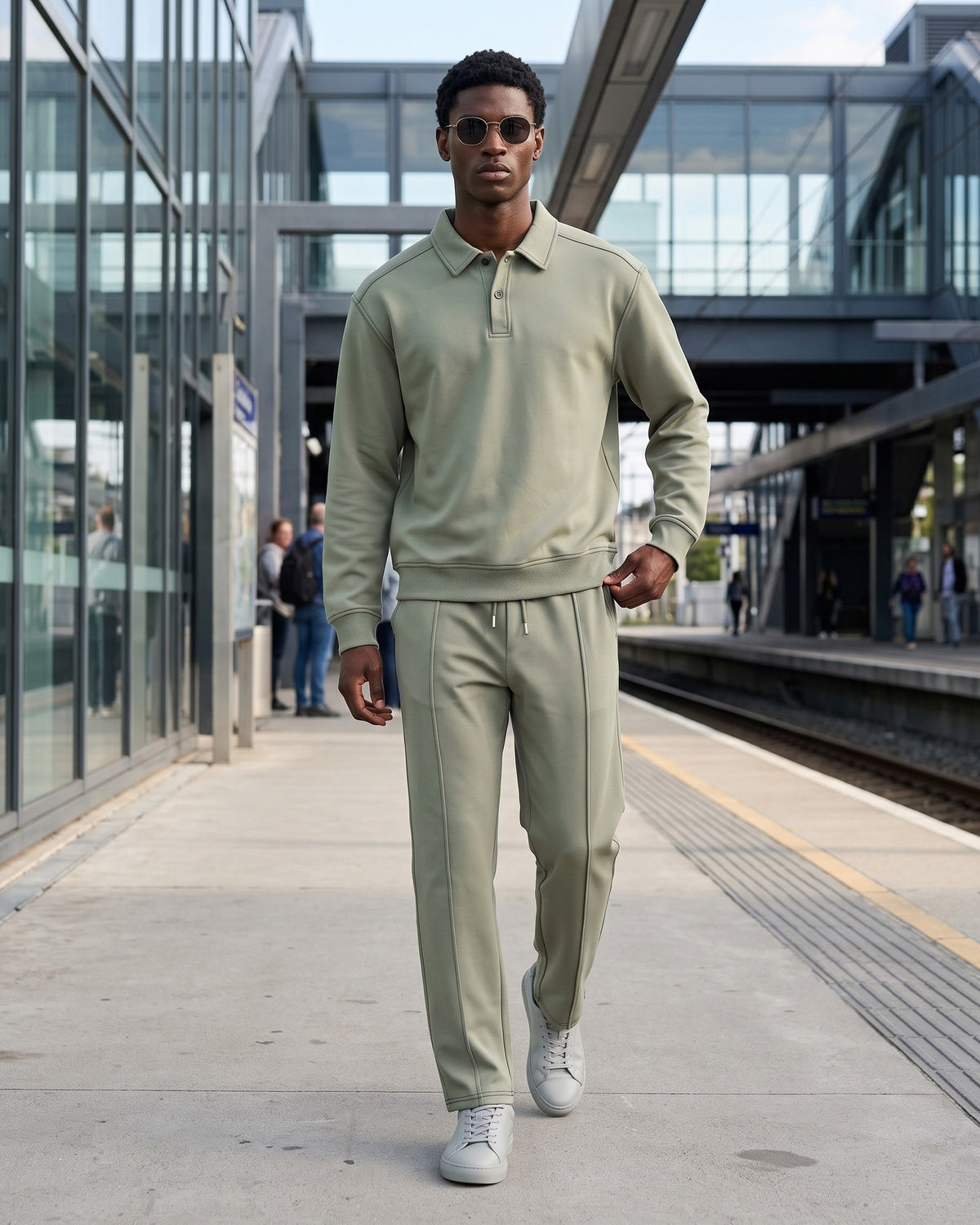 KZZ Polo-collar top and wide-leg trousers