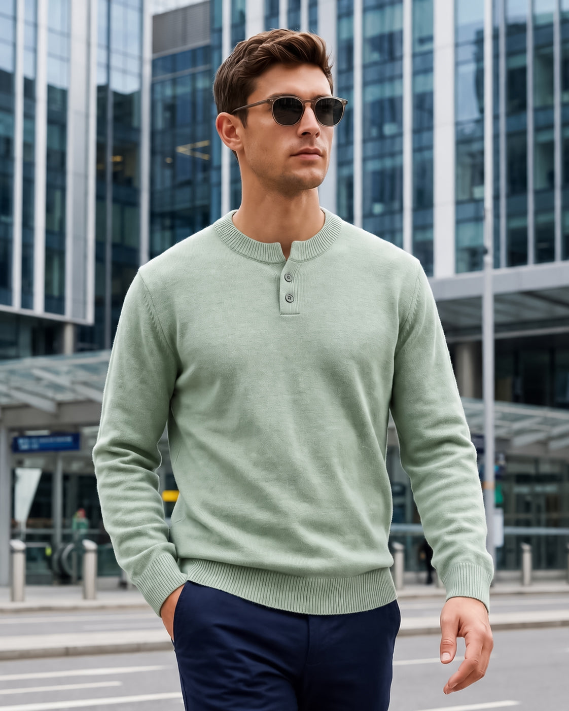 KZZ Men's Crew-Neck Knit Sweater