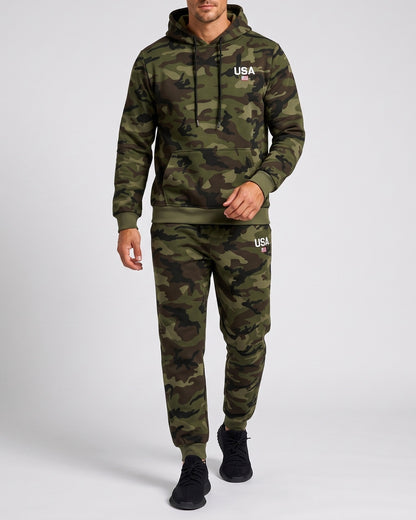 KZZ Men's two-piece slim-fit camouflage tie-dye hooded jacket and pants set