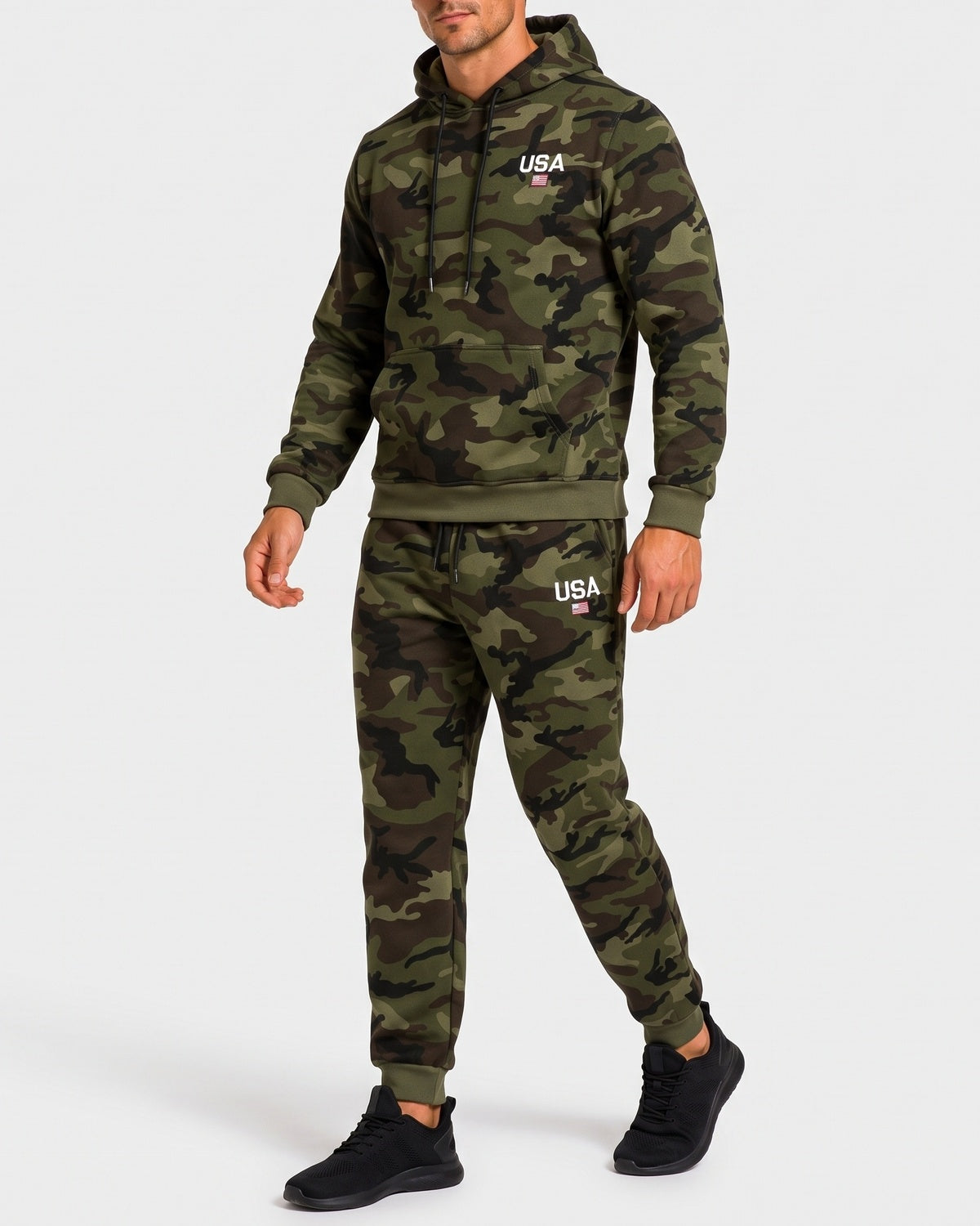 KZZ Men's two-piece slim-fit camouflage tie-dye hooded jacket and pants set