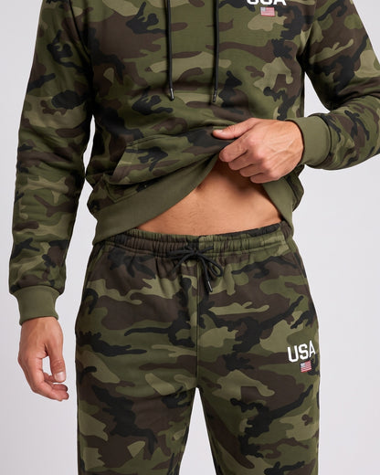 KZZ Men's two-piece slim-fit camouflage tie-dye hooded jacket and pants set