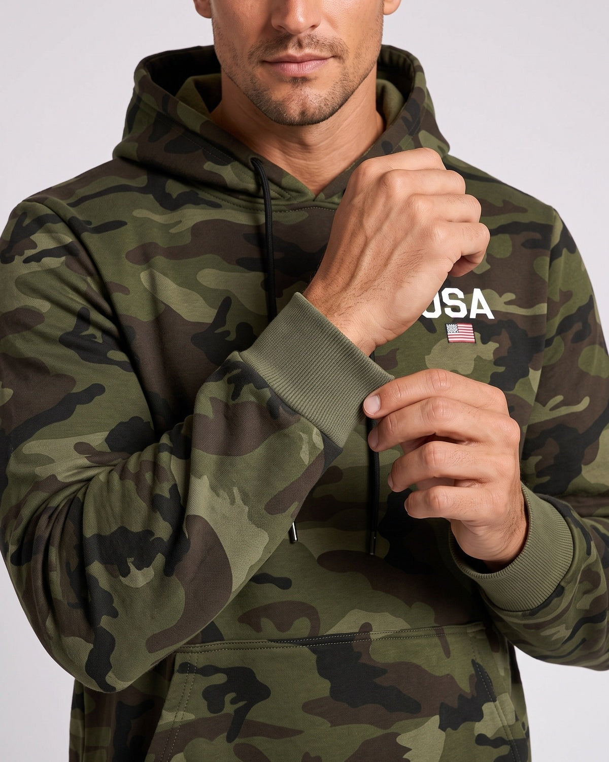 KZZ Men's two-piece slim-fit camouflage tie-dye hooded jacket and pants set