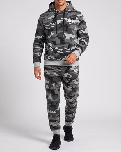 KZZ Men's two-piece slim-fit camouflage tie-dye hooded jacket and pants set
