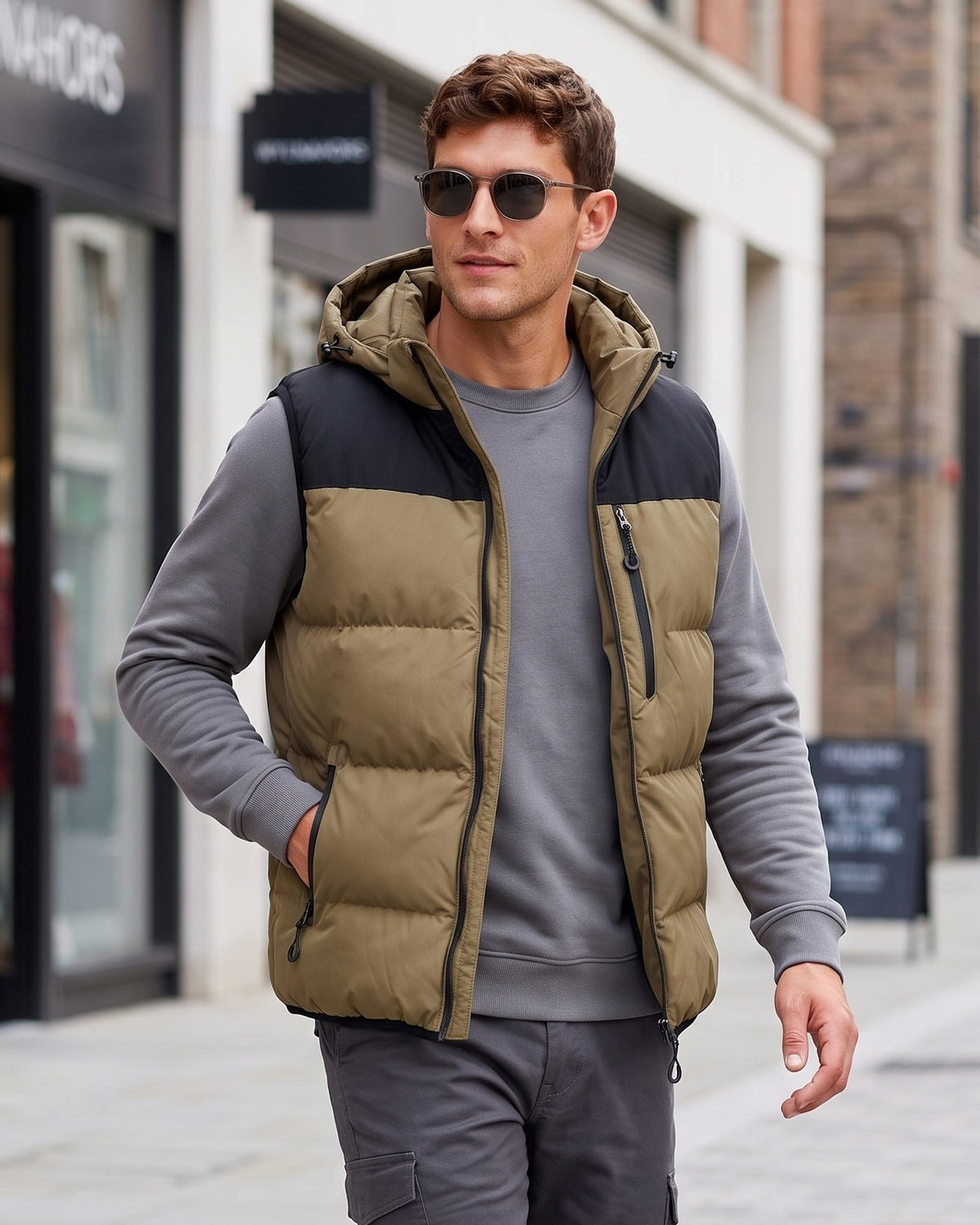 KZZ Men's Thick Woven Hooded Vest