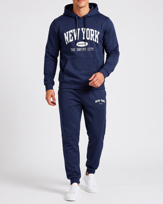 KZZ Men's New York Print Hoodie and Drawstring Sweatpants Set