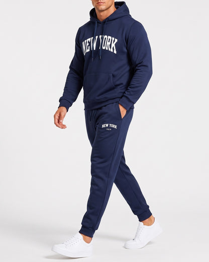 KZZ Men's New York Print Hoodie and Drawstring Sweatpants Set