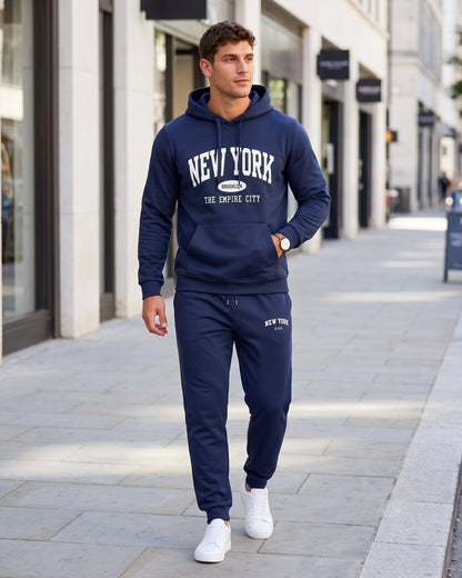 KZZ Men's New York Print Hoodie and Drawstring Sweatpants Set