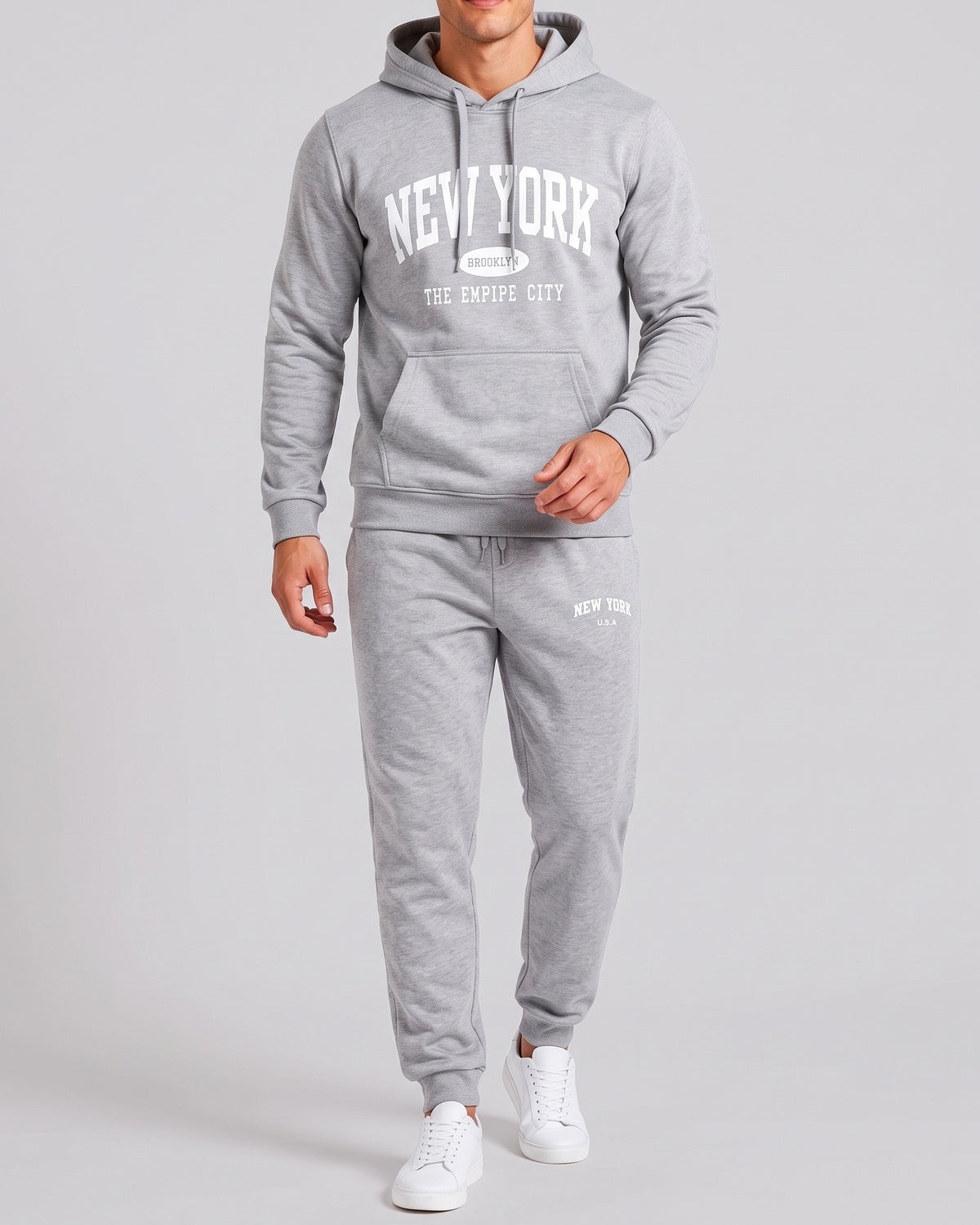 KZZ Men's New York Print Hoodie and Drawstring Sweatpants Set