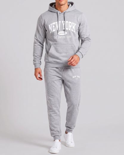 KZZ Men's New York Print Hoodie and Drawstring Sweatpants Set