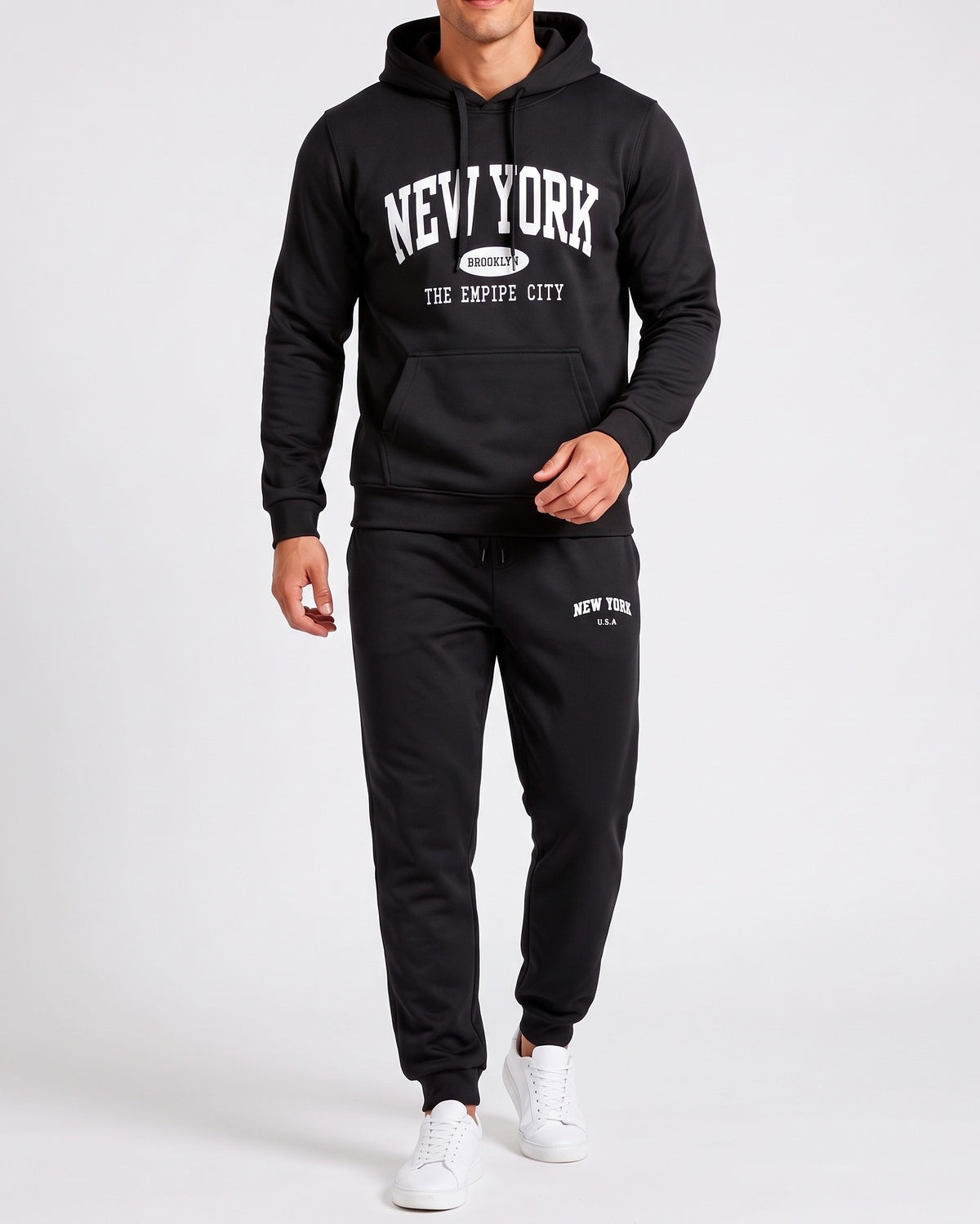 KZZ Men's New York Print Hoodie and Drawstring Sweatpants Set
