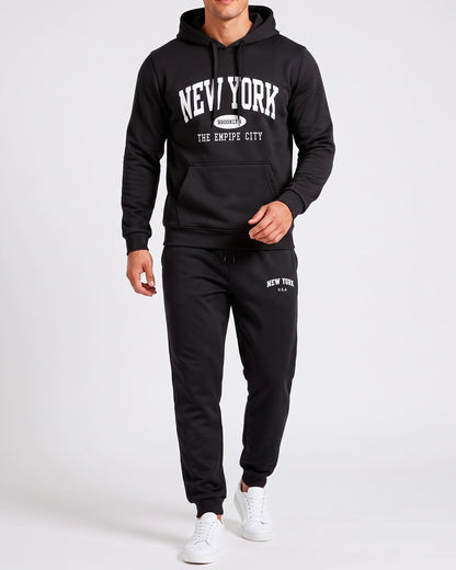 KZZ Men's New York Print Hoodie and Drawstring Sweatpants Set