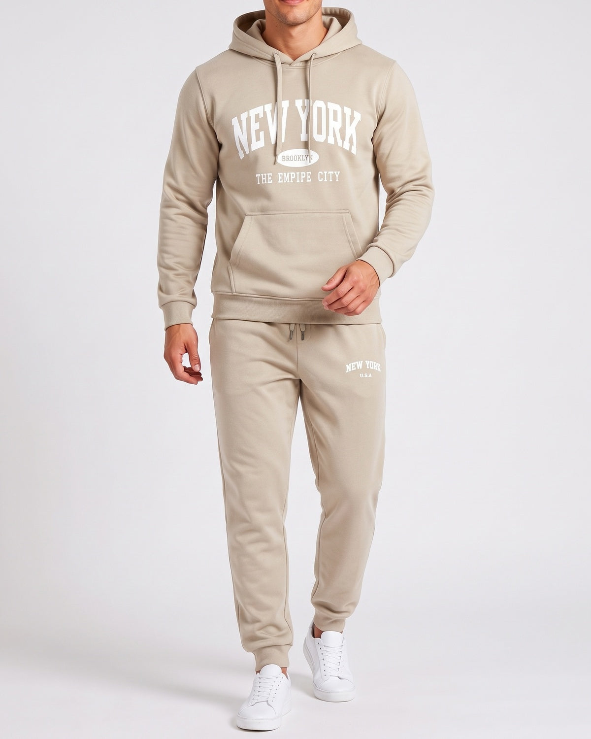KZZ Men's New York Print Hoodie and Drawstring Sweatpants Set