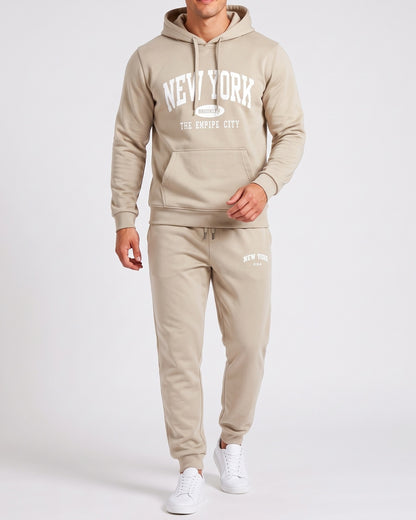 KZZ Men's New York Print Hoodie and Drawstring Sweatpants Set