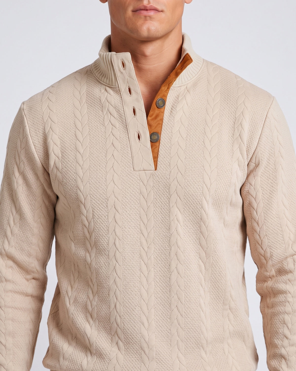 KZZ Men's Heavyweight Textured Patchwork Stand Collar Henry Sweatshirt Set