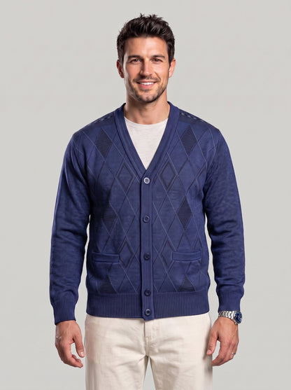 KZZ Men's Plaid V-Neck Long-Sleeve Knit Cardigan