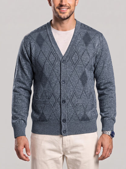 KZZ Men's Plaid V-Neck Long-Sleeve Knit Cardigan