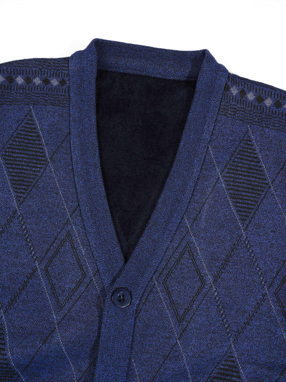 KZZ Men's Plaid V-Neck Long-Sleeve Knit Cardigan