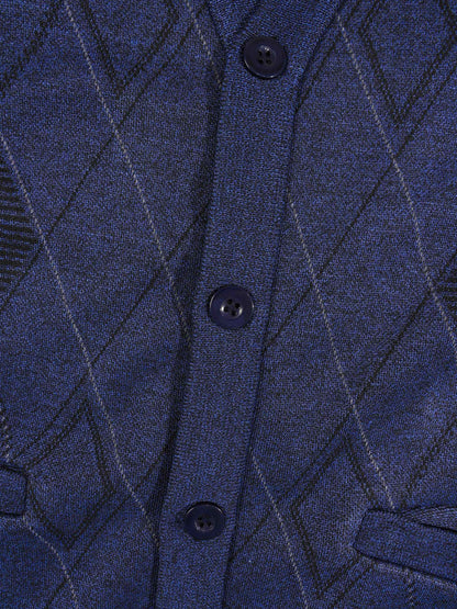 KZZ Men's Plaid V-Neck Long-Sleeve Knit Cardigan