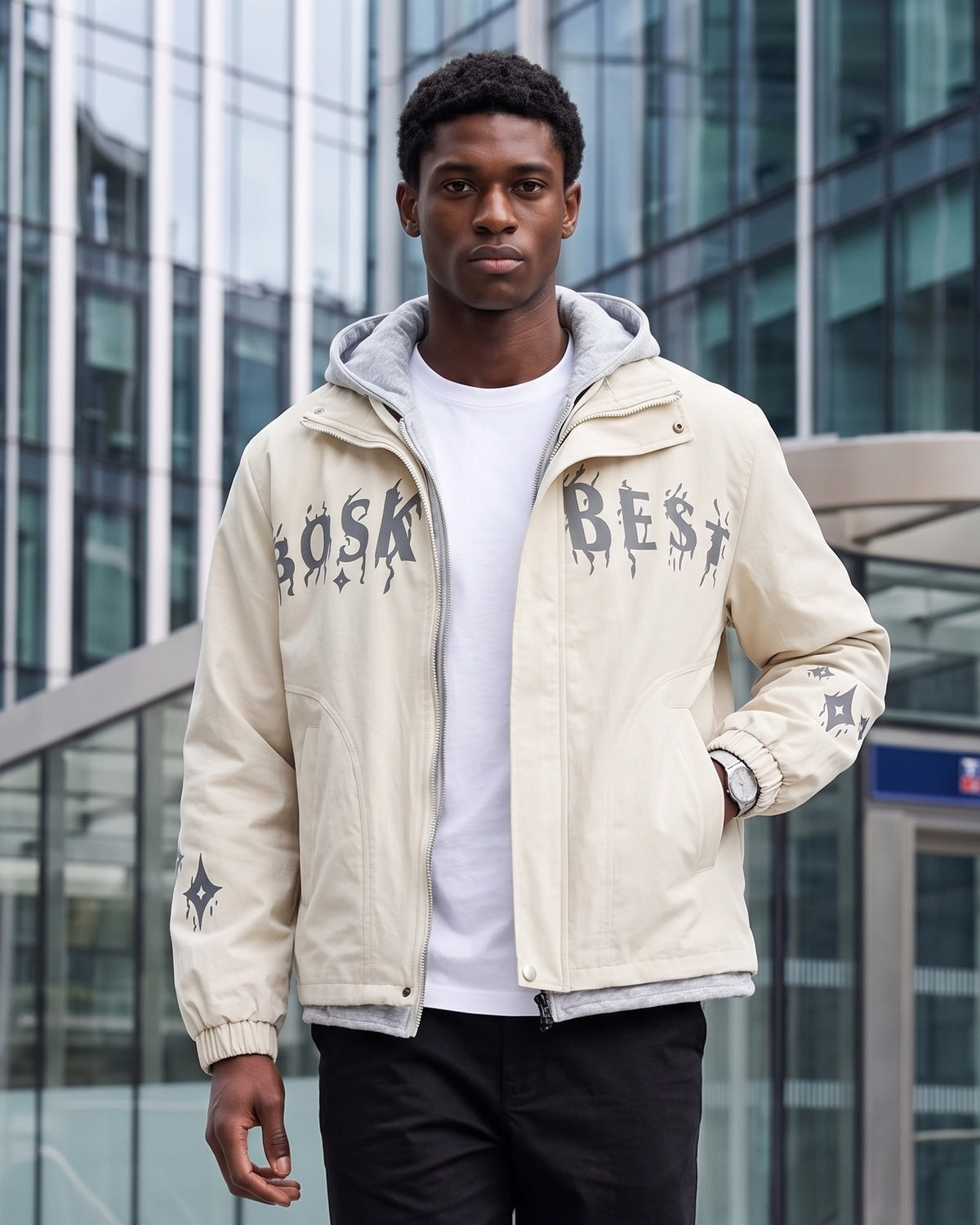 KZZ Casual color-block hooded jacket
