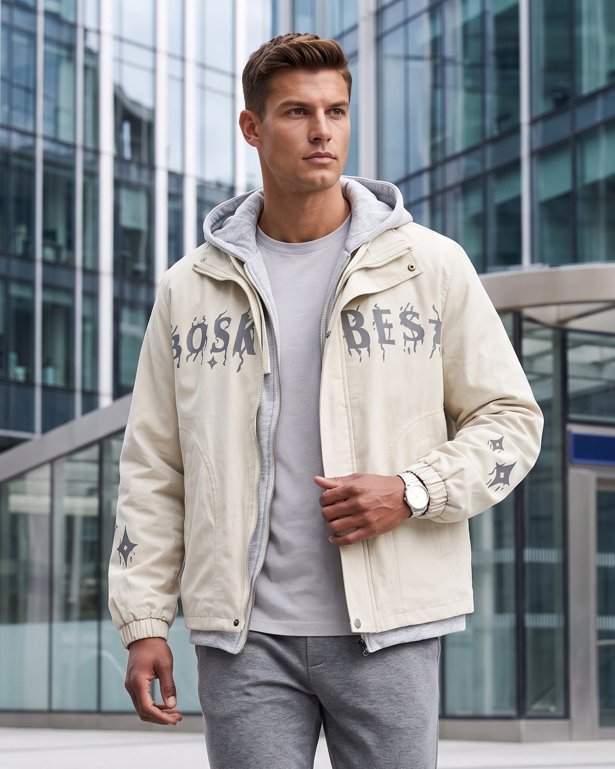 KZZ Casual color-block hooded jacket