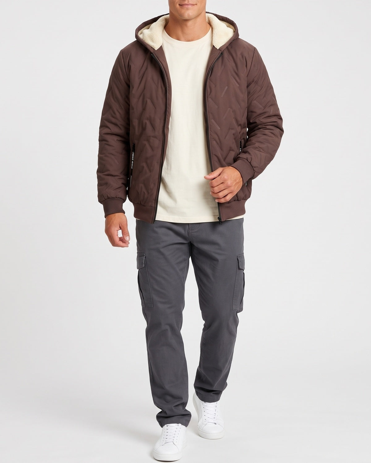 KZZ Men's basic slim-fit retro woven warm hooded jacket