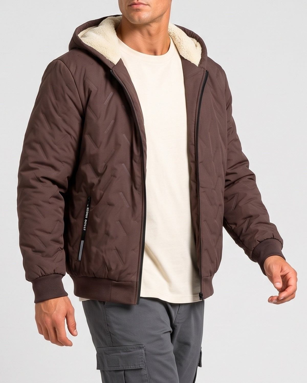 KZZ Men's basic slim-fit retro woven warm hooded jacket