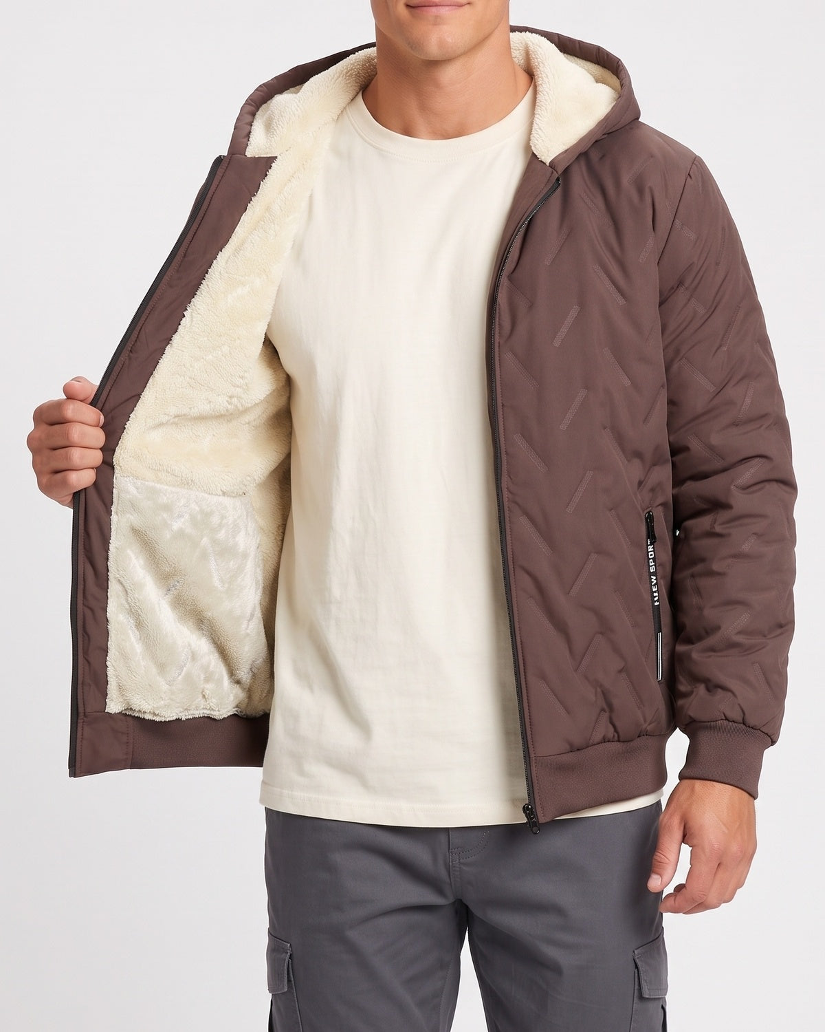 KZZ Men's basic slim-fit retro woven warm hooded jacket