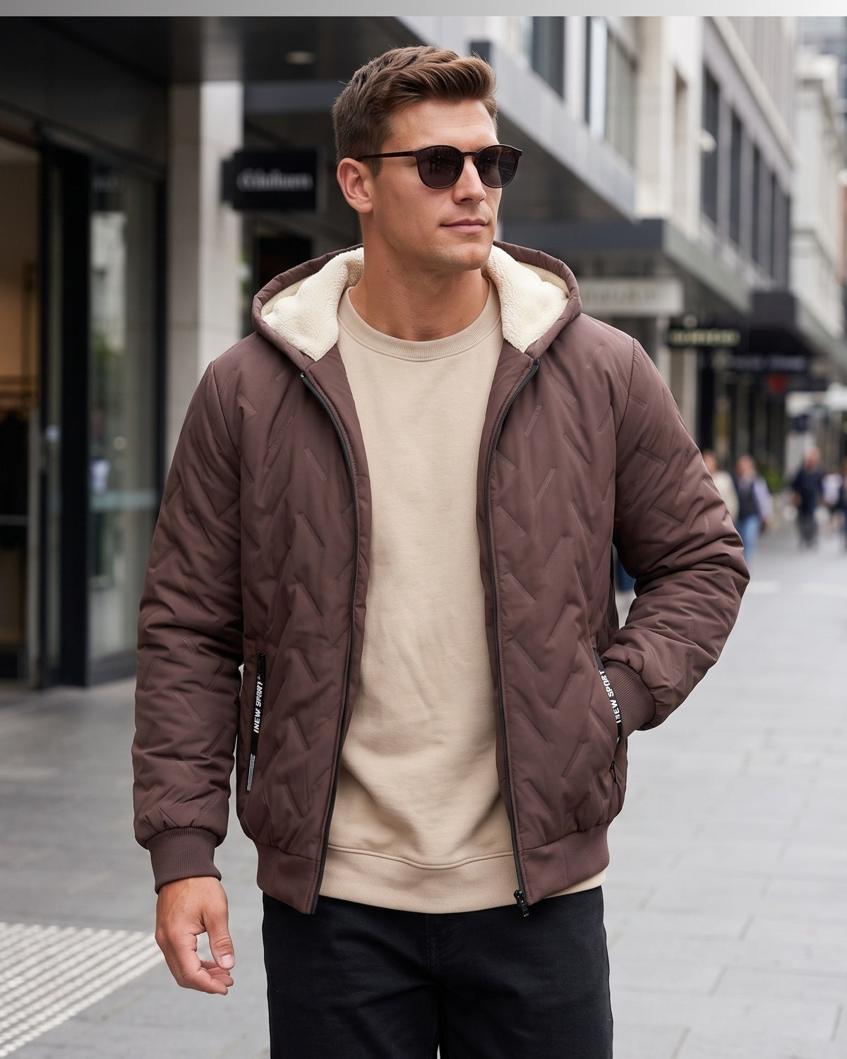 KZZ Men's basic slim-fit retro woven warm hooded jacket
