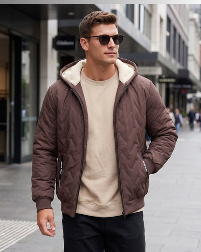 KZZ Men's basic slim-fit retro woven warm hooded jacket