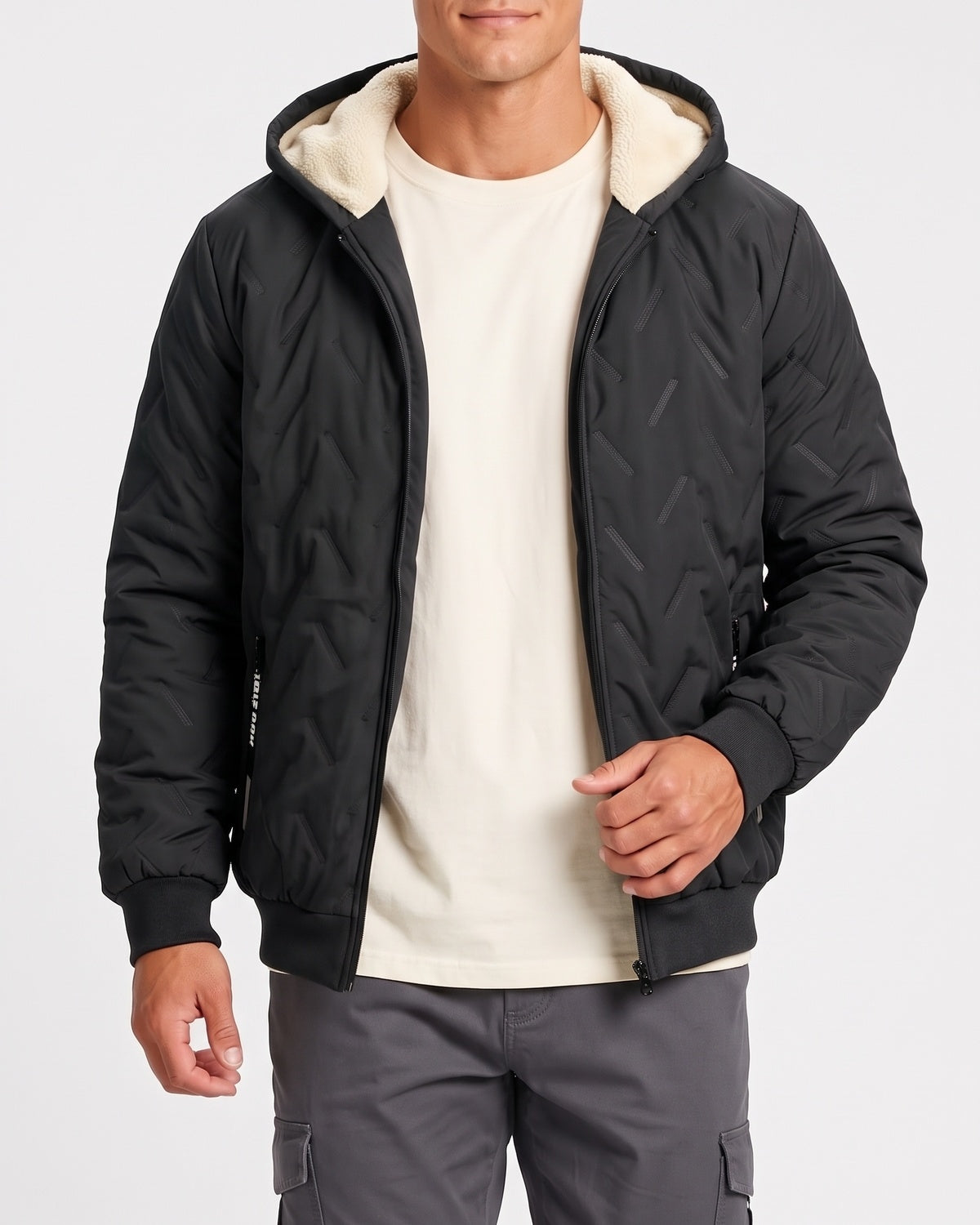 KZZ Men's basic slim-fit retro woven warm hooded jacket