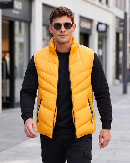 KZZ Men's Fashion Sleeveless Stand Collar Jacket