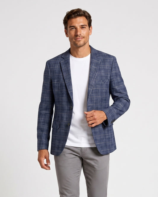 KZZ Men's single-breasted, two-button suit jacket