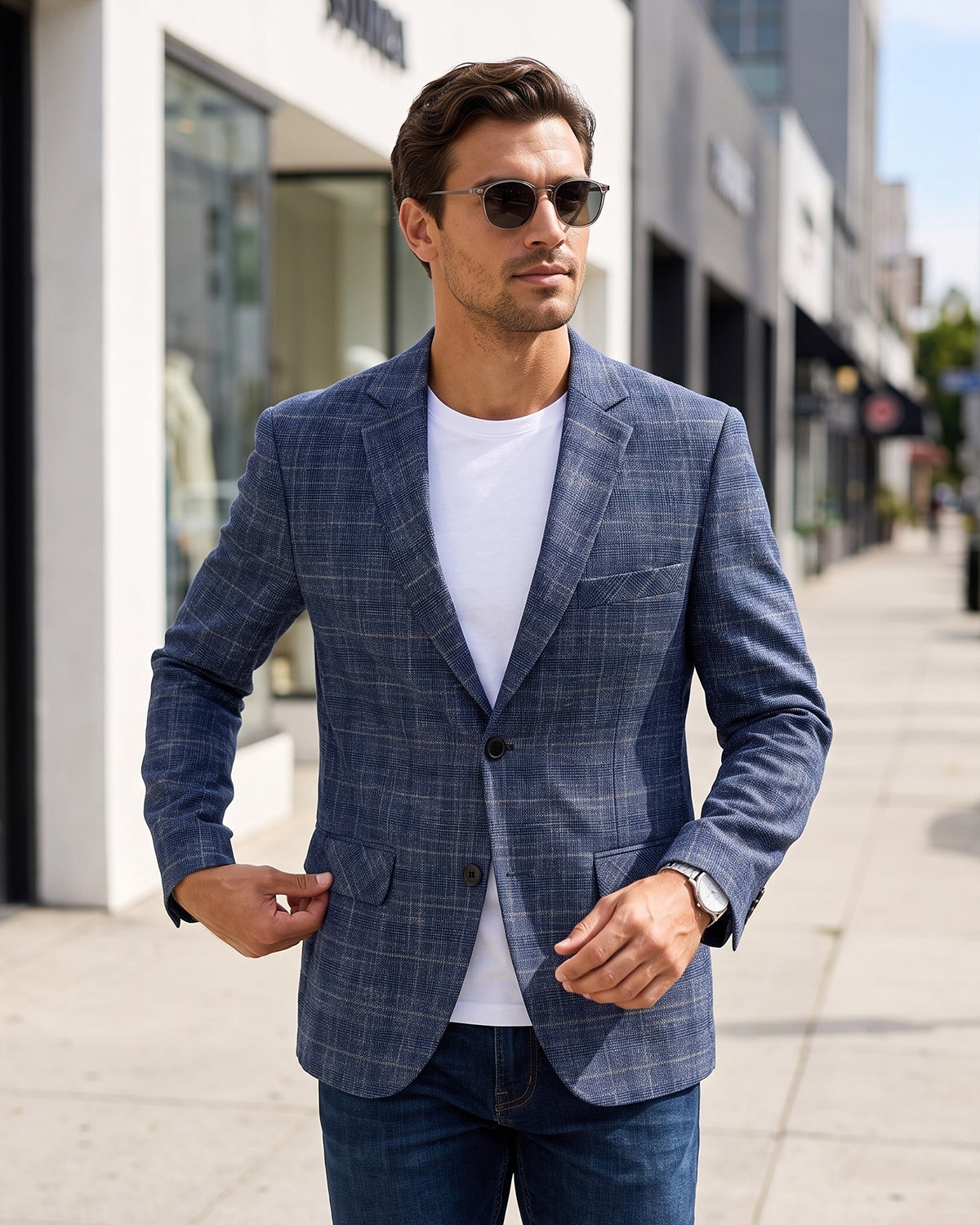 KZZ Men's single-breasted, two-button suit jacket