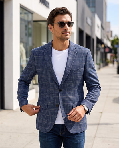 KZZ Men's single-breasted, two-button suit jacket