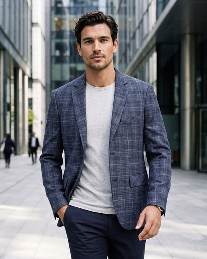 KZZ Men's single-breasted, two-button suit jacket