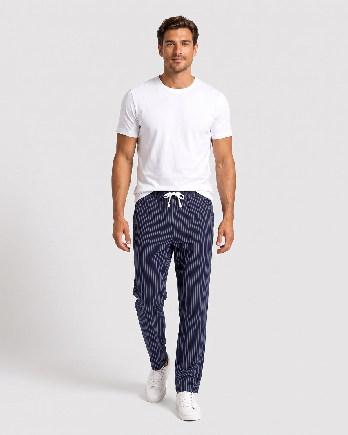 KZZ Men's striped straight-leg trousers
