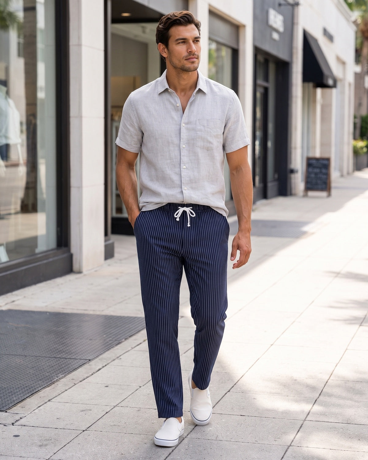 KZZ Men's striped straight-leg trousers