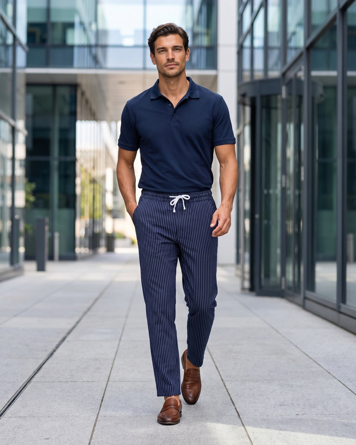 KZZ Men's striped straight-leg trousers