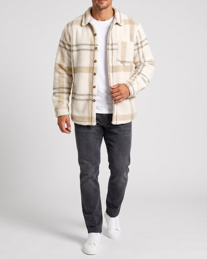 KZZ Men's Autumn and Winter Casual Knitted Plaid Shirt Jacket