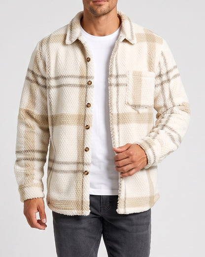 KZZ Men's Autumn and Winter Casual Knitted Plaid Shirt Jacket