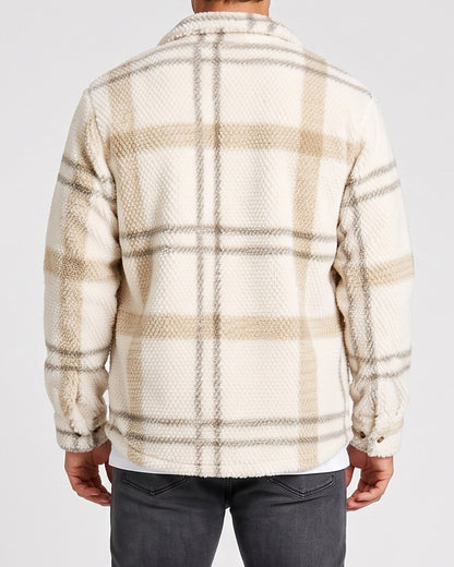 KZZ Men's Autumn and Winter Casual Knitted Plaid Shirt Jacket