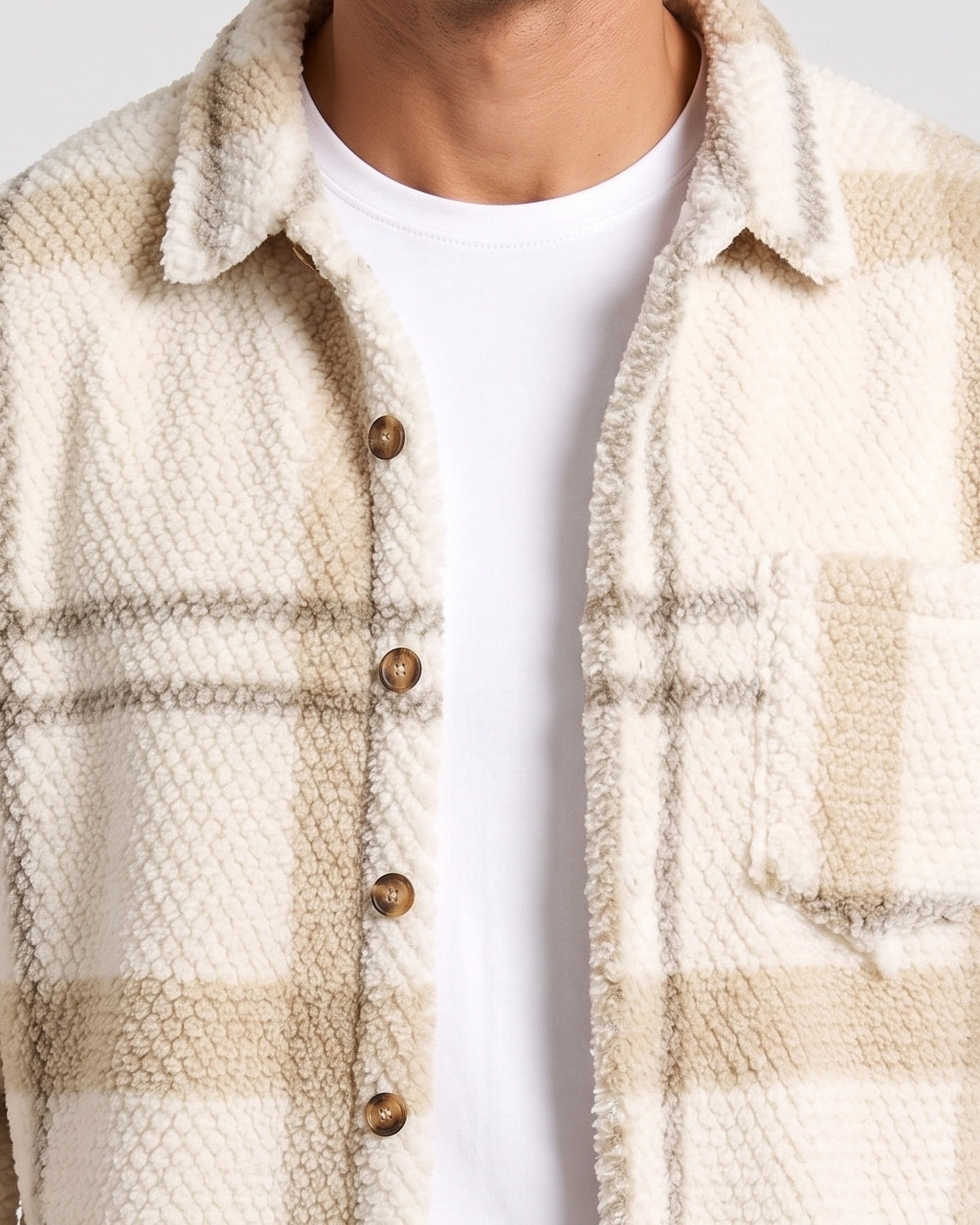 KZZ Men's Autumn and Winter Casual Knitted Plaid Shirt Jacket